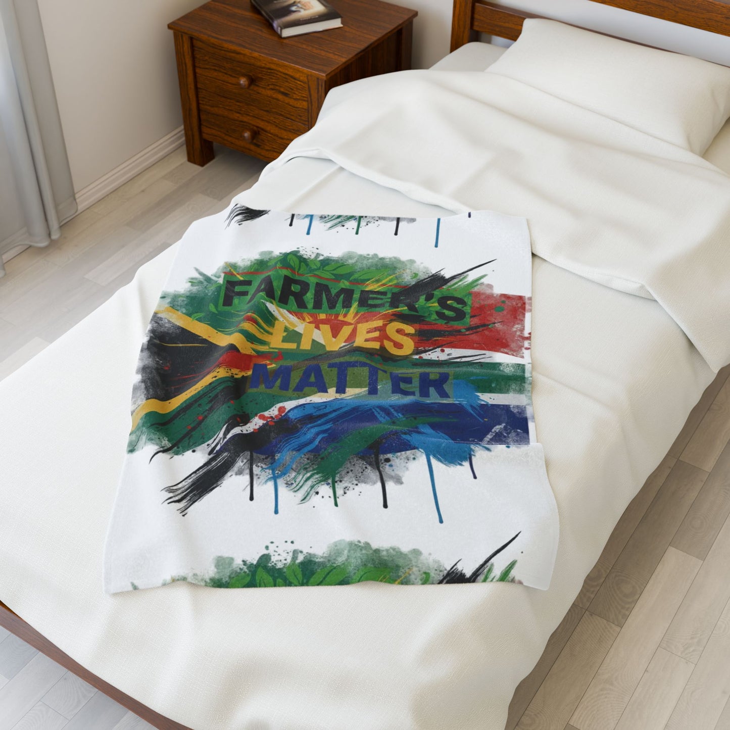Plush Blanket, Farmers Lives Matter on South African Flag, Home Decor, Gift for Farmers, Farmhouse Decor, Patriotic Blanket, African Flag