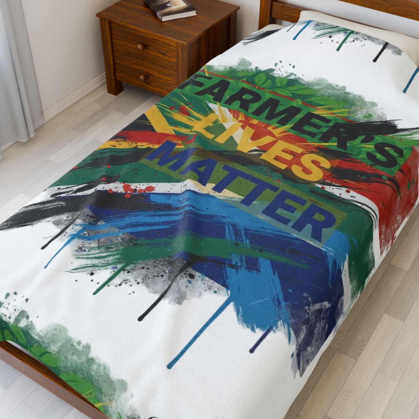 Plush Blanket, Farmers Lives Matter on South African Flag, Home Decor, Gift for Farmers, Farmhouse Decor, Patriotic Blanket, African Flag