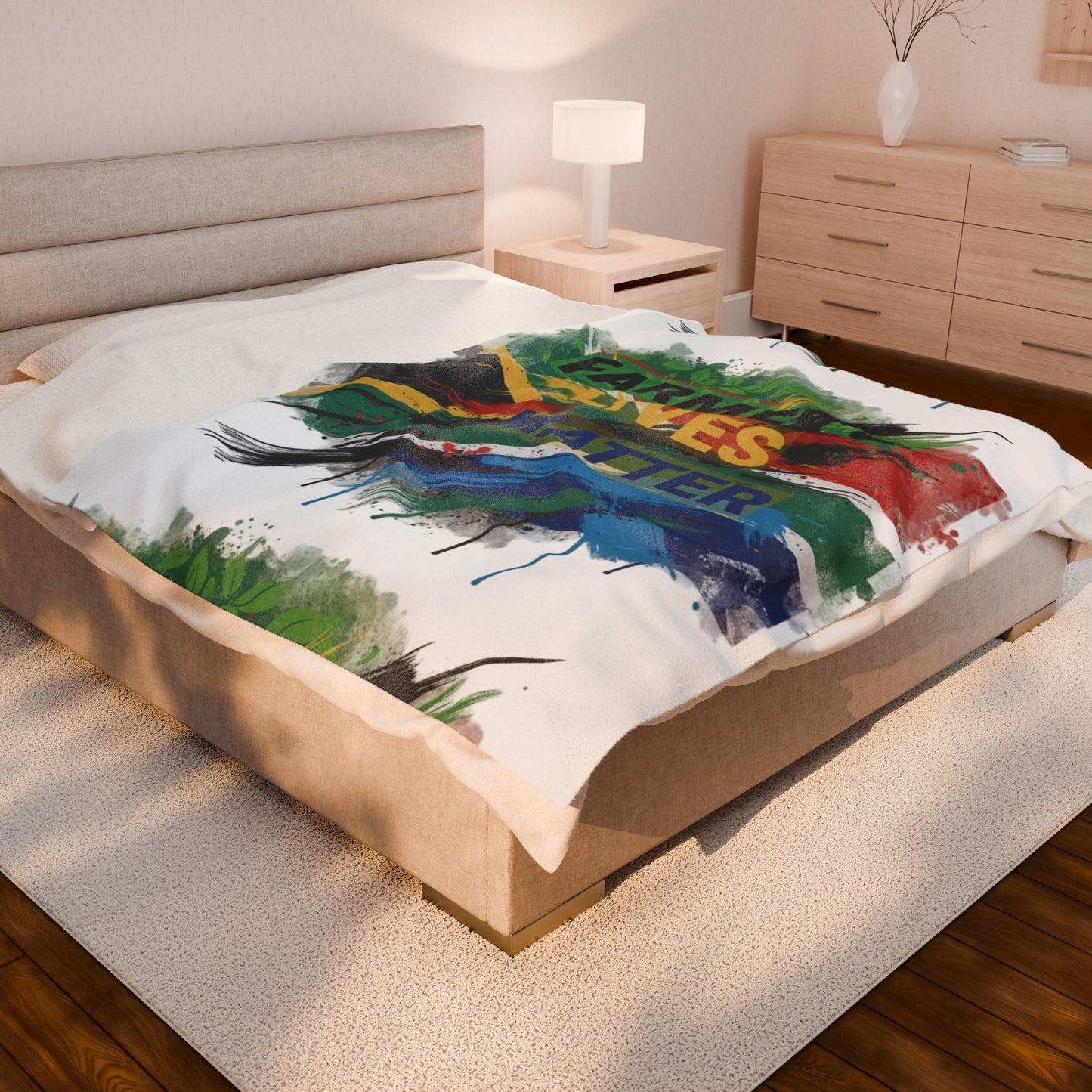 Plush Blanket, Farmers Lives Matter on South African Flag, Home Decor, Gift for Farmers, Farmhouse Decor, Patriotic Blanket, African Flag