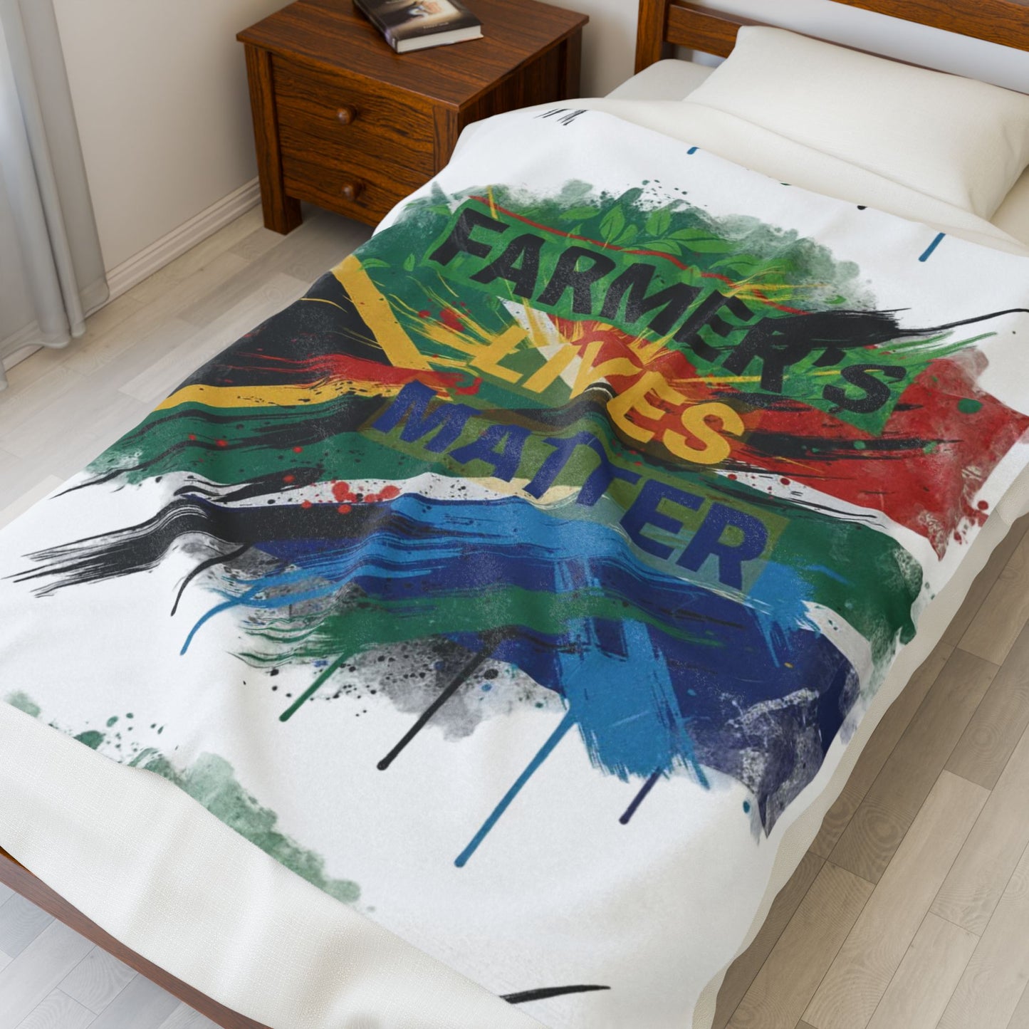 Plush Blanket, Farmers Lives Matter on South African Flag, Home Decor, Gift for Farmers, Farmhouse Decor, Patriotic Blanket, African Flag